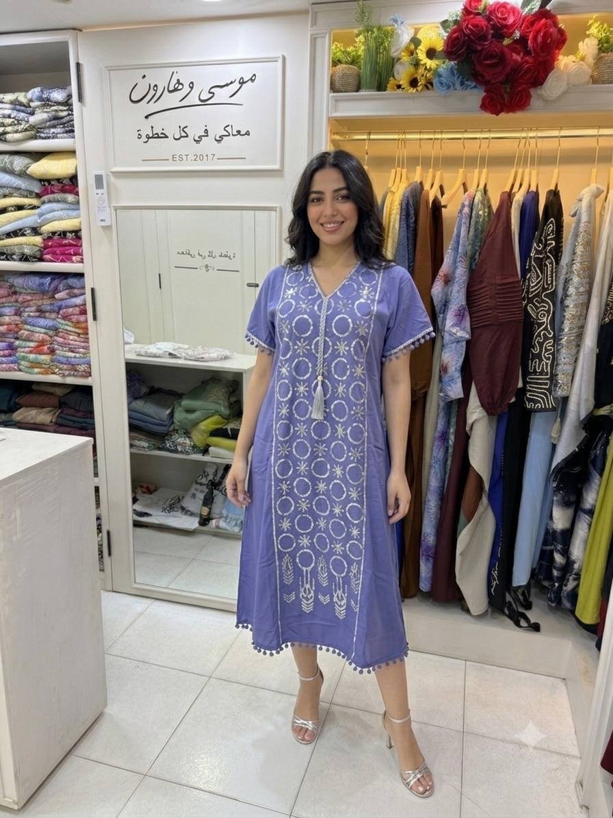فستان شانيل قطني حريمي – قطن معالج ومقاسات فري سايز حتى 120 كيلو - الصورة 2